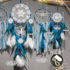 5 Pack Blue Dream Catchers for Bedroom Adult Large Boho Dreamcatcher Wall Hanging Decor with Feather Tassels Handmade Indian Art Decoration Home Ornament for Women Girls