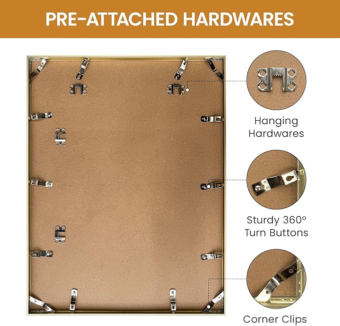 16x21 Aluminum Metal Picture Frame,Tempered Glass Gold Photo Frame 16x21 for Family Photo,Posters,Art,Document to Wall Mount Horizontally or Vertically