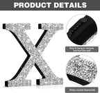 Qunclay 12'' Silver Crystal Diamond Bling Letters Crushed Diamond Decoration Wooden Glitter Letter with Screw and Hooks Rhinestone Gift for Wedding Y2k Mcbling Bedroom Wall Decor (Letter X)
