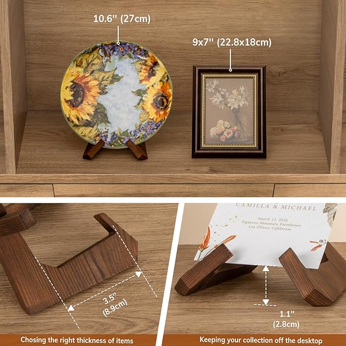 ANBOXIT Bowl Stands for Display, 3 Pack 4.5 Inch Plate Holder, Wooden Easel Frame Holder, Display Stand for Large Deep Platters and Dishes, 4.5" H x 6.2" W x 5.5" D(For Bowls under 3.5" in Depth)