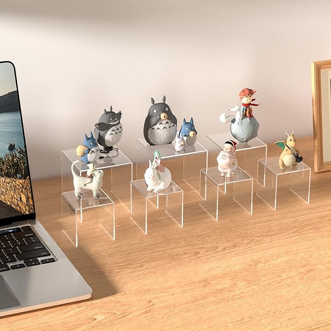 Sezanrpt Clear Acrylic Risers 3 pcs, Square Acrylic Food Display Stands Tabletop, Display Shelf for Vendors, Collectibles, Funko Pop, Food, Glasses, Perfume, Small Plants - 5''x6''x7''