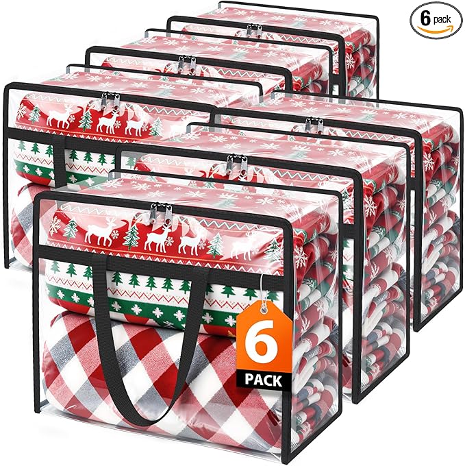 Clear Clothes Storage Bags, 6 Pack Closet Organizers and Under Bed Storage Containers, Foldable Moving Bags with Zippers for Comforter, Blanket, Bedding, Duvet, PVC Packing Bags 60L