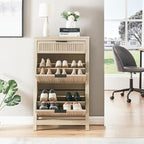 2 Flip Drawers Shoe Cabinet Storage for Entryway, Narrow Shoes Organizer Cabinet for Front Door Entrance, Hidden Wooden Hallway Shoe Rack(Oak)