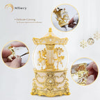 Carousel Music Box Gold & Ivory Christmas Snow Globes, 8.3" Rotate Carousel Snow Globe for Kids & Adults, Classic Wind up Musical Snow Globe Birthday Gifts for Women Girls, Carousel Horse Home Decor