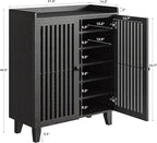 IRONCK Shoe Cabinet with Slatted Doors, 6-Tier Shoe Storage Cabinet with Adjustable Shelves, Wooden Shoe Rack Organizer for Entryway, Hallway, Closet, Living Room, Black