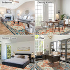 U'Artlines Boho Vintage Area Rug 8x10 Machine Washable Low Pile Soft Floor Carpet Non Slip Non Shedding Accent Rug for Living Room Bedroom Entryway Dining Room Office Orange/Multi
