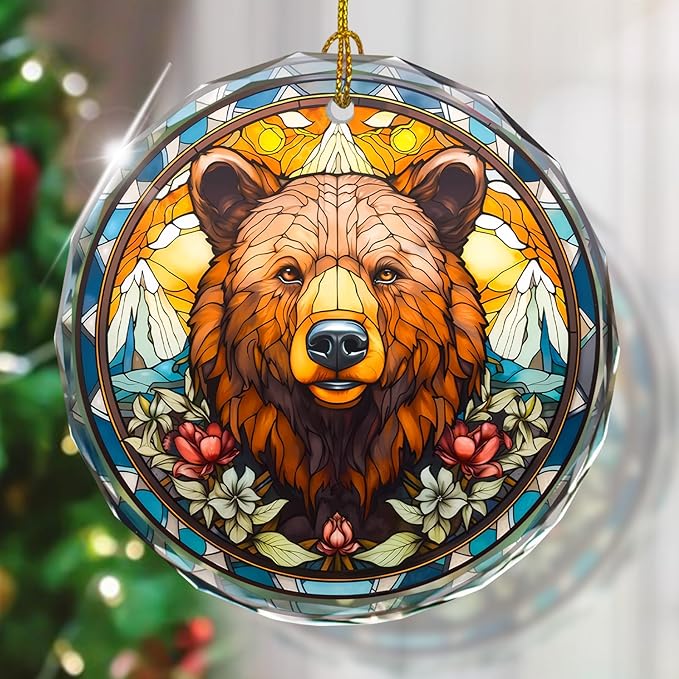 Brown Bear Stained Glass Ornament - Christmas Tree Decoration, Gift Exchange Present Idea