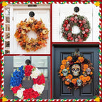 Black Wreath Door Hanger, Heavy Duty Wreath Suction Cup Hooks for Fall Halloween Christmas Decorations, 2 Pack Strong Reusable Wreath Hangers Welcome Sign Front Door Window Glass Indoor Outdoor