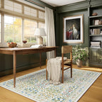 4x6 Feet Area Rug for Living Room Bedroom, Washable Non-Slip Large Rug, Ultra Soft Stain Resistant, Beige Green Distressed Floral Design