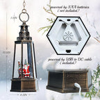 13.5'' Christmas Santa Snow Globe, Retro Lighthouse Style Musical Lighted Water Lantern, Decoration with Swirling Glitter, USB Powered and Battery Operated, Xmas Home Décor Gift