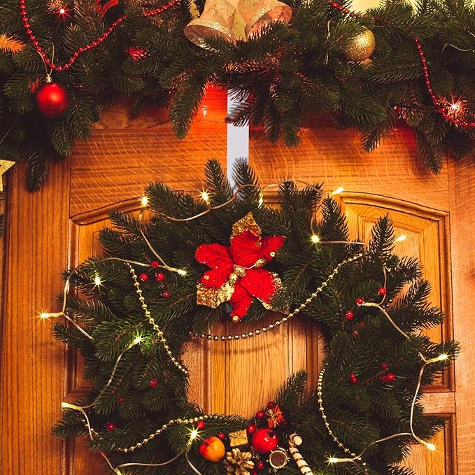 Zhehao 3 Pieces Christmas Decor Metal Wreath Hangers Over The Door Light Handy Wreath Hanger Hanging Hook (12 Inch, White)