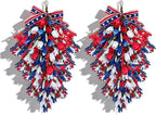 2 Pack 21'' Patriotic Teardrop Swag Wreaths for Cabinets Artificial 4th of July Swag Wreath with Red White Blue Tulips Floral and Berries for Independence Day Memorial Day Front Door Porch Window Wall