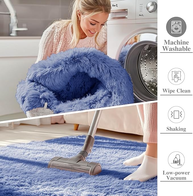 OLANLY 5x8 Machine Washable Large Area Rugs for Living Room, Bedroom, Soft Fluffy Shaggy Bedside Rug, Indoor Floor Carpet for Kids Girls and Boys, Dorms, Nursery, Home Decor Aesthetic, Denim Blue