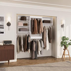 ROOMTEC Modular Closet System, 96" Closet Organizer with Hanging Rods, Wall-Mounted Wooden Tower for Walk-In Closets, Wardrobe Storage Kit, White