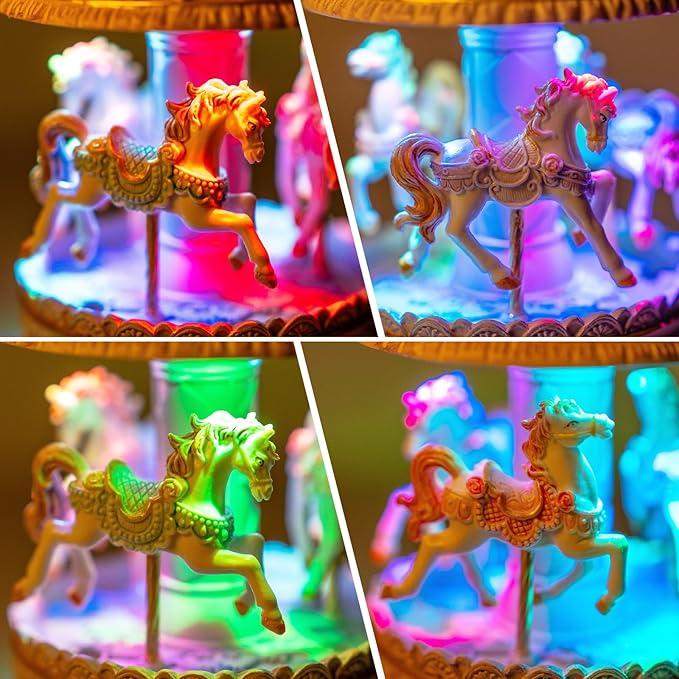 Carousel Music Box Gift, Wind Up Musical Box with Light Christmas Valentine's Day Anniversary Birthday Gifts for Wife Girls Girlfriend Daughter Son Plays You are My Sunshine