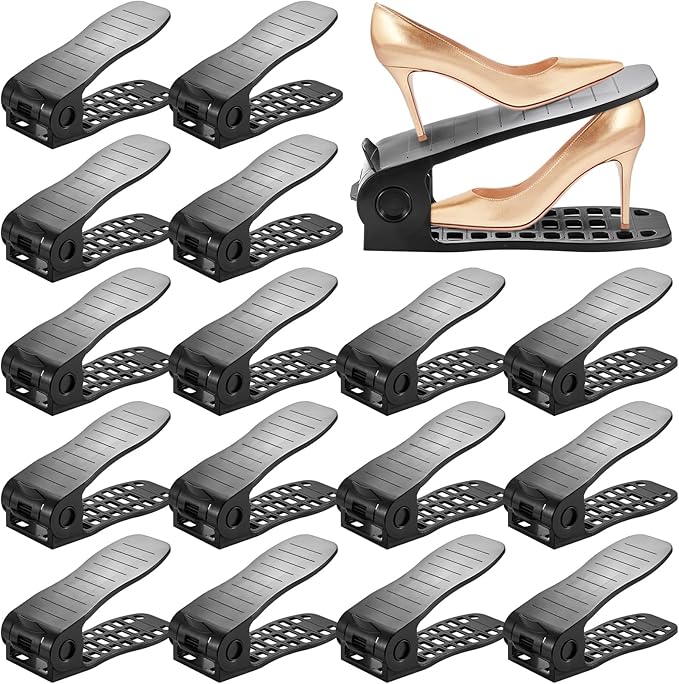 Shoe Slots Organizer Adjustable Shoe Stackers Double Deck Shoe Rack Holder Shoe Rack Storage Space Saver for Closet Organization