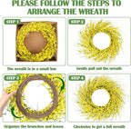 GTIDEA 26 Inch Spring Wreaths for Front Door Large Spring Door Wreath Wild Floral Summer Forsythia Flower Wreaths Outside All Season for Farmhouse Porch Wedding Living Room Home Easter Decor (Yellow)