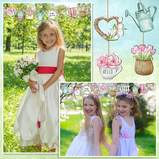 Maitys 36 Pcs Spring Flower Wooden Ornaments Sunflower Tulip Easter Tree Decoration Floral Gnome Hanging Wood Cutout Pastel Spring Decor for Home Small Tree Party(Sweet)