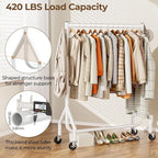 Clothes Clothing Rack, Rolling Heavy Duty Clothes Rack Load 420 LBS With Wheels, Metal Clothes Rack for Hanging Clothes, Portable Standing Clothes Garment Rack, White,48 inches