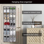 Over the Door Shoe Organizer, Hanging Shoe Organizer with 24 Mesh Large Pockets Door Shoe Rack Organizer for Men Women Kids Hanging Shoe Storage Bag.(White