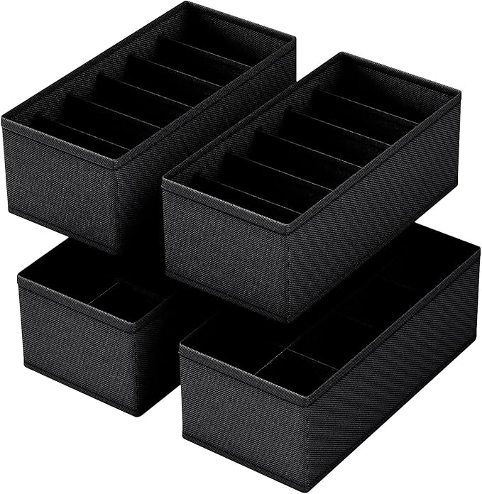 4 PACK Sock Underwear Drawer Organizer Dividers, Collapsible Cabinet Closet Storage Boxes for Clothes, Socks, Lingerie, Underwear, Tie, Belt,Bedroomedroom