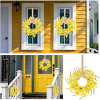 6 PCS 9'' Mini Spring Forsythia Wreath for Front Door Small Artificial Forsythia Farmhouse Kitchen Cabinet Wreaths with Burlap Ribbon Hanging Spring Summer Floral Wreaths for Porch Wall Window Decor