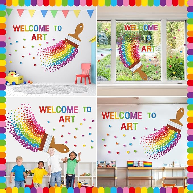 Epakh Welcome to Art Bulletin Board Set Welcome to Art DIY Classroom Decorations 3D Paper Cutouts for Back to School Preschool Elementary Summer Window Chalkboards Wall Door Decor