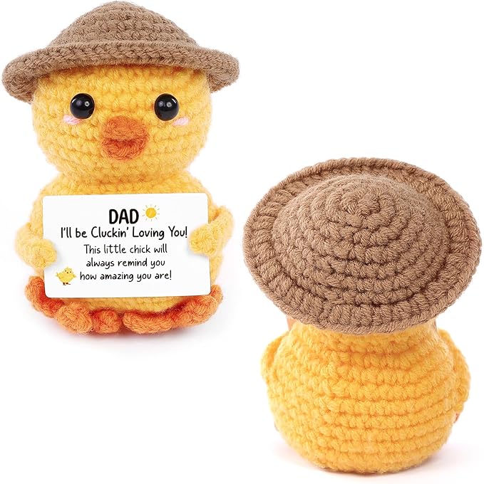 Valentines Gifts for Dad, Handmade Crochet Emotional Support Chicken, Birthday Gifts for Dad, Men, Father in Law, Cute Chicken Desk Decor, Funny I Love You Stocking Stuffers