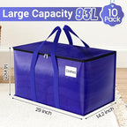 10Pack Moving Storage Bags, Moving Supplies Packing Boxes for Moving, Camping, College Dorm Room Essentials for Girls, Blue Tote Bags, 93L Heavy-Duty Storage Bins With Lids And Zippers