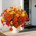 Artificial Mums Fall Flowers for Outdoors, 12 Bundles Artificial Plants Outdoor Fake Flowers UV Resistant, Outdoor Fake Plants Faux Silk Flowers for Porch Outside Planter Window Box Garden