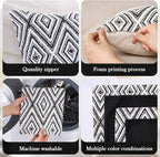 HPUK Decorative Throw Pillow Covers Set of 4 Geometric Design Linen Cushion Cover for Couch Sofa Living Room, 20"x20" inches, Black