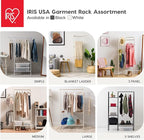 IRIS USA Clothes Rack with 4 Metal Shelves, Freestanding Clothing Racks for Hanging Clothes, Easy to Assemble, Standing Metal Sturdy Garment and Accessories Rack, Small Space Storage Solution, Black