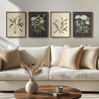Framed Botanical Wall Art for Living Room, 4 Piece Rustic Floral Canvas Paintings Prints, Vintage Flower Pictures for Farmhouse Dining Room Hallway Bedroom Kitchen Bathroom Wall Decor, 12x16 Inch