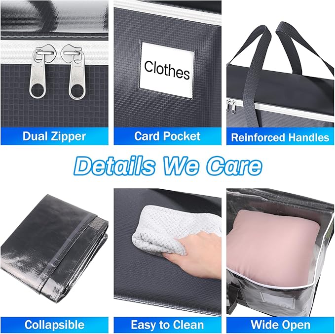 2 Pack Moving Bags Heavy Duty, Moving Boxes, Storage Bags with Zipper & Handles & Tag for College & Dorm Moving Supplies Grey Laundry Hamper Bag, Foldable Space-saving Totes (125L, Grey)
