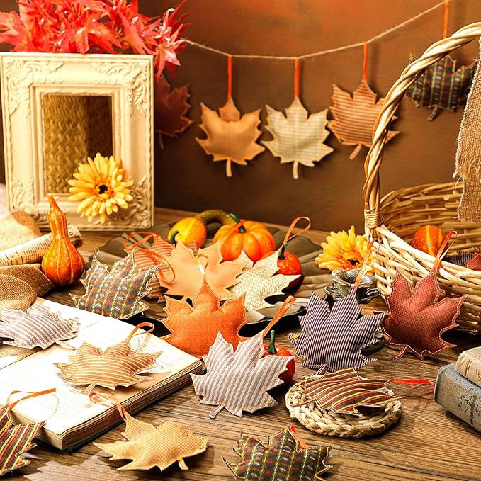 Tudomro 27 Pcs Fall Tree Decoration Autumn Thanksgiving Leaves Tree Ornaments Thanksgiving Decor 3D Felt Leaves Pumpkin Autumn Hanging Ornaments for Home Decor Party Favors(Maple Leaf Style)
