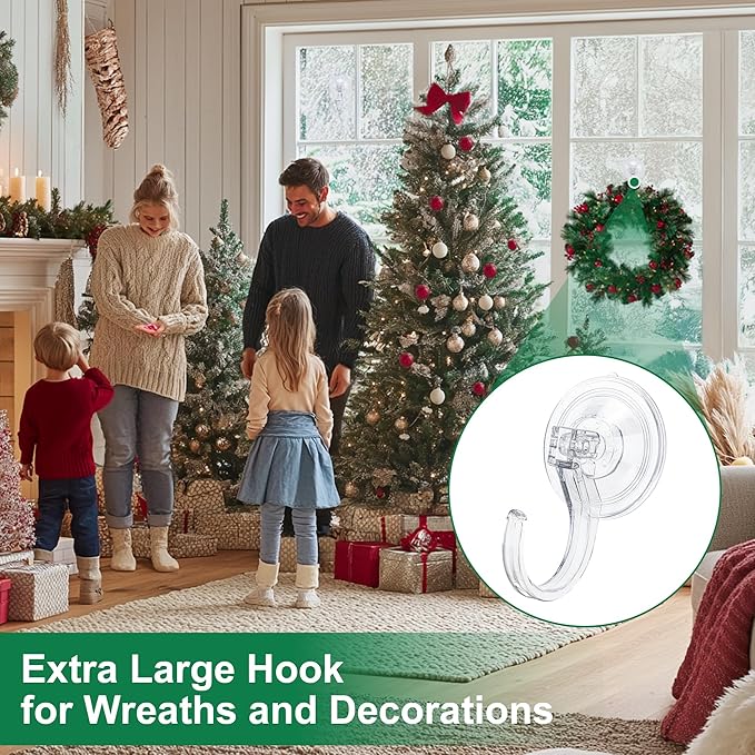Antimbee 4 Pack Wreath Hangers for Front Door, Extra Large Suction Cup Hooks, Heavy Duty 1.9" Hooks for Easter Garland, No Tools, No Damage Wreath Holder for Glass Windows Shower, Hold Up to 18 Lbs