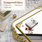 VooBang 24x36 inch Vintage Arched Bathroom Mirror - Gorgeous Wall Vanity Mirror with Beautiful Retro Top and Bottom Engraving Process Frame for Entryway Hallway Living Room, Gold