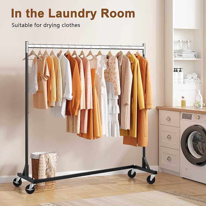 Hoctieon Z Rack, Rolling Clothes Racks with Z-Base, Heavy Duty Garment Rack, Clothing Racks for Hanging Clothes, Sturdy Metal Hanging Holder, Clothes Organizer Rack, Chrome