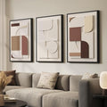 Large 3D Textured Framed Neutral Abstract Wall Art, Beige Brown Geometric Paintings Artwork for Walls, 3 Piece Modern Minimalist Earth Tone Pictures for Living Room Dining Bedroom Wall Decor 20x30 In