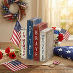 Lineshading 4 Pcs 4th of July Table Decoration Memorial Day Wooden Book America Decor Patriotic Tiered Tray Decor Red White Blue Block Sign for 250th Anniversary Independence Day Home Shelf Coffee Bar