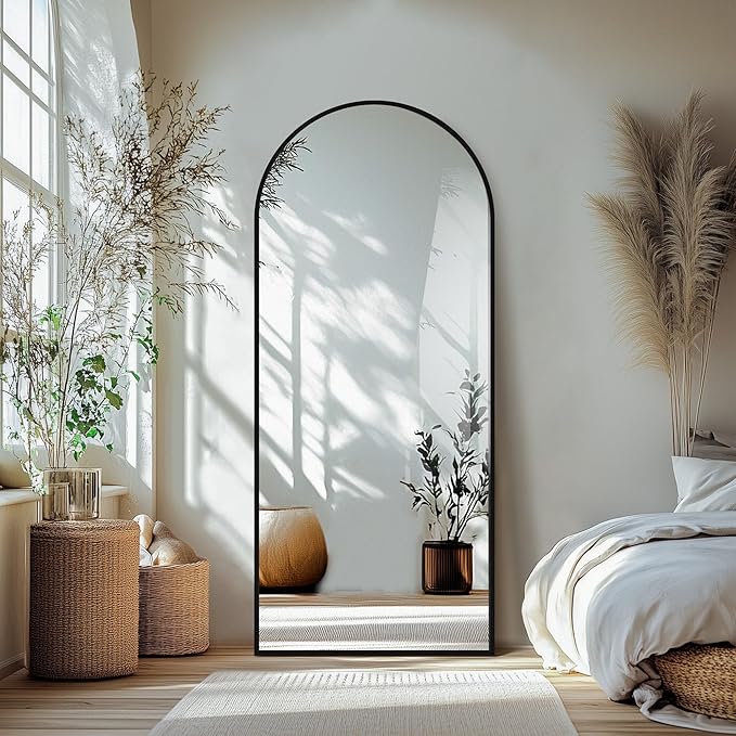 Delma Full Length Mirror, Large Floor Mirror for Wall, Bedroom, Bathroom, Living Room with Aluminium Frame (Stand, Arch 70x30, Black)