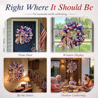 250th Anniversary Patriotic Wreaths for Front Door, 24 Inch Large Full Layered & Pre-Lit Design 4th of July Decorations with Burlap Bow, Red White and Blue Ribbon Wreath for Memorial Day