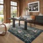 Washable Area Rugs 4x6 Black Green Vintage Floral Botanical Pattern,Perfect for Living Room, Bedroom, Kids Room, Nursery - Stain & Water Resistant Non-Slip, Pet & Child Friendly/Bedroom Decor