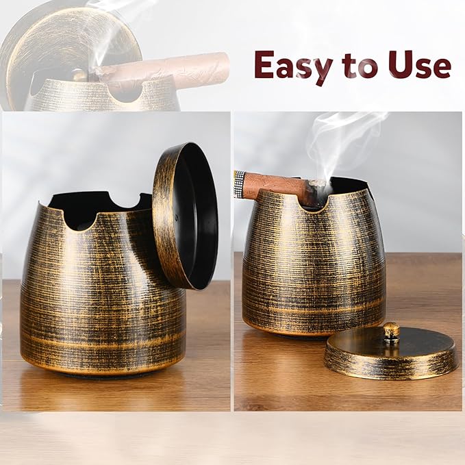 Cigar Ashtray with Lid for Outdoors Outside Patio Home Retro Decor,Large Holder Ashtray Windproof,Cigar Accessories Gifts for Men Dad Husband Boyfriend (X-Large)