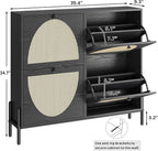 IRONCK Rattan Shoe Cabinet Storage with 4 Flip Drawers, Freestanding Shoe Storage Organizer Cabinet for Entryway, Narrow Shoe Rack Cabinet, Matte Black