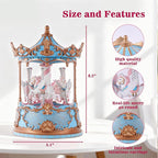 Gifts for Mom Blue Carousel Horse Snow Globe Music Box with Rotating Horses Musical Unicorn Snow Globe with Glitter for Girls, Women, Mom, Birthday Gifts Home Decorations (Blue Gold Carousel)