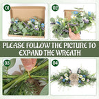 2 Pcs Spring Floral Teardrop Swags 24" Wildflower & Daisy Swag Decor with Linen Bows, Artificial Summer Greenery Swags for Door, Wall, Mantel, and Wedding Decor