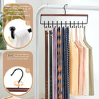 Tie Rack Hanger for Closet Upgraded 2-in-1 Tie and Belt Hanger Non Slip Tie Rack with 20 Hooks Tie Hanger Space Saving Wooden Belt Tie Organizer for Tank Tops Bras Cami Scarves, Walnut Color