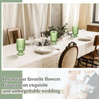 6 Pcs (H:7" W:4") Embossed Flower Vase Pedestal Glass Vase Big Base Thickened Crystal Vintage Vases for Valentines Day Wedding Home Decor Table Centerpiece House Warming Gifts(Green)