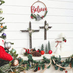 Synovana Wall Cross, Rustic Metal Cross Wall Decor with Butterfly & Leaves, Inspirational Christian Wall Crosses for Home Decor, Crucifix Gift